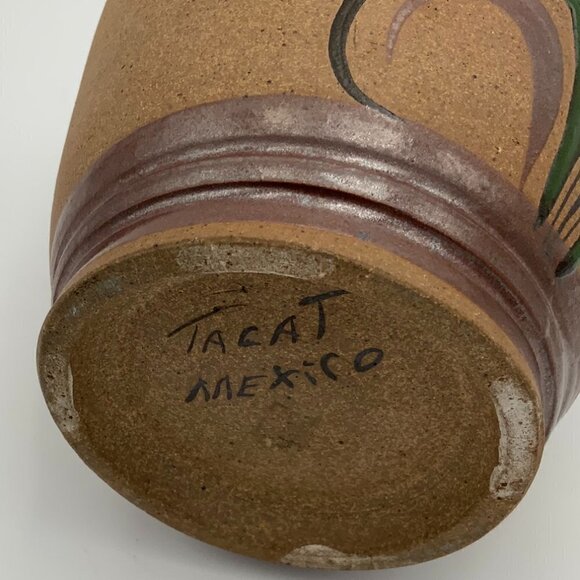Vintage Mexico TONALA Vase Folk Art Pottery Hand Painted Bird TACAT - Picture 7 of 8